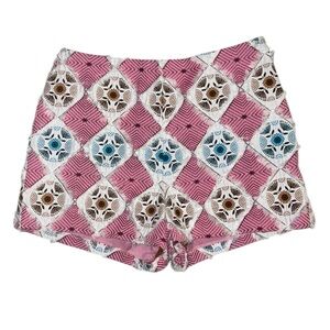 LN Anna Sui RARE Pink Quilt Patchwork Fringe High Waist Shorts - 6